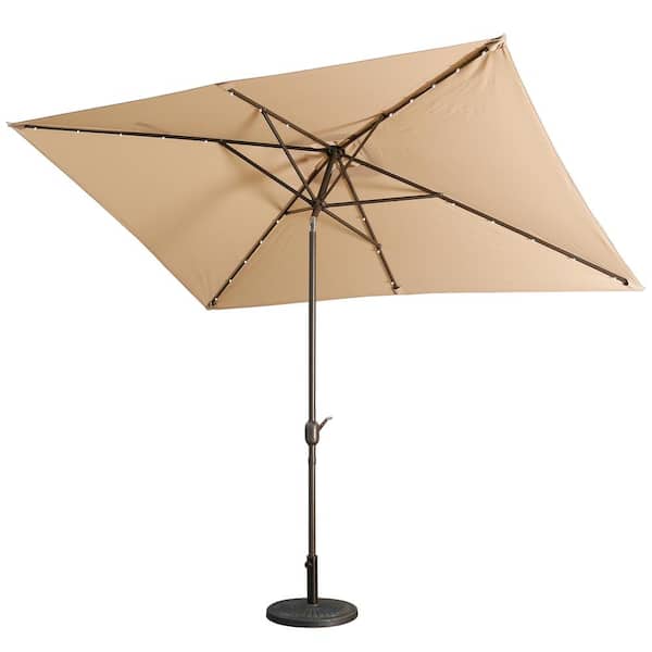 Kadehome 10 ft. x 6.5 ft. Rectangular Market Solar LED Light Patio Umbrella in Sand