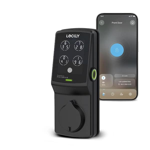 Secure Plus Matte Black Bluetooth Single Cylinder Deadbolt Smart Lock with 3D Fingerprint, Works with Hey Google/Alexa