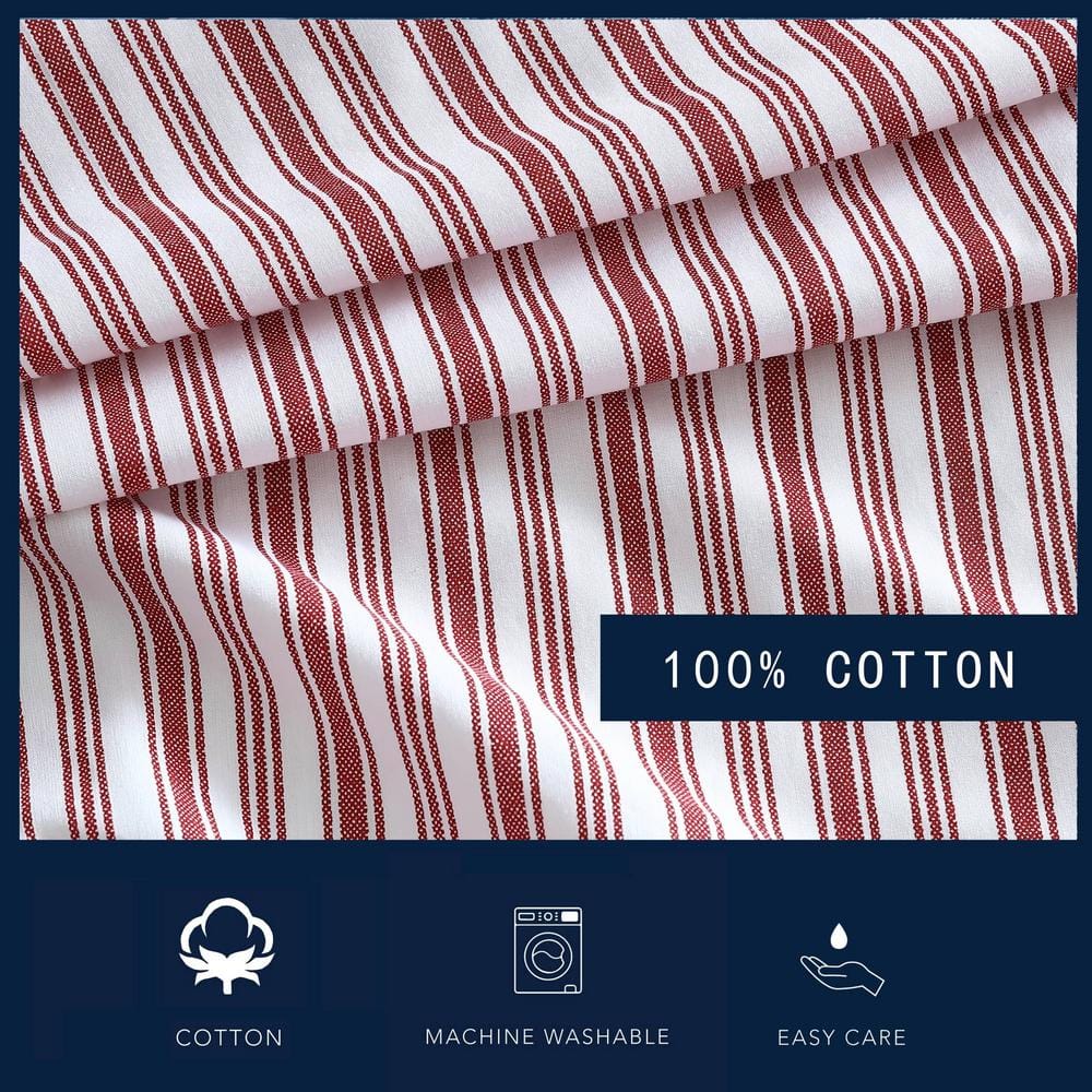 Red and White Striped Cotton Standard Pillowcase Set