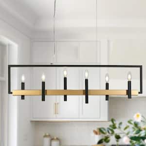 Modern 6-Light Black Island Chandelier with Satin Gold Accents and No Bulbs Included