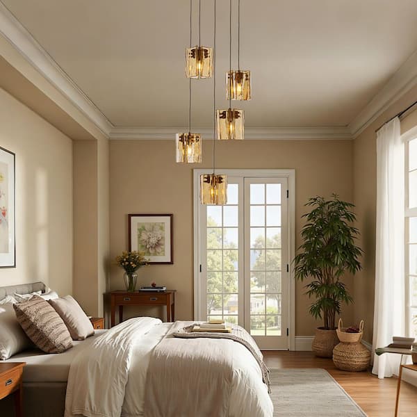 SILJOY Contemporary 5-Light Amber Glass Globe Chandelier Modern