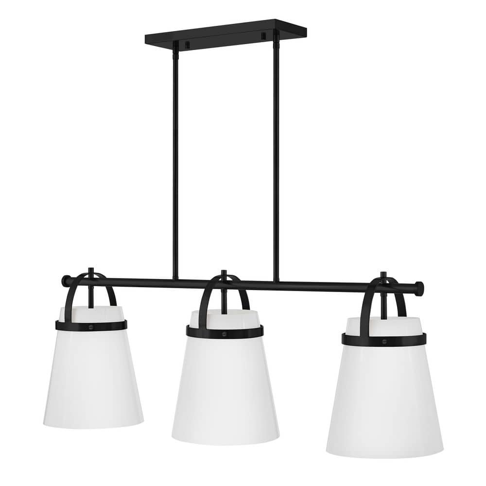 Tori Black 3-Light Linear Chandelier with Opal Glass Shades
