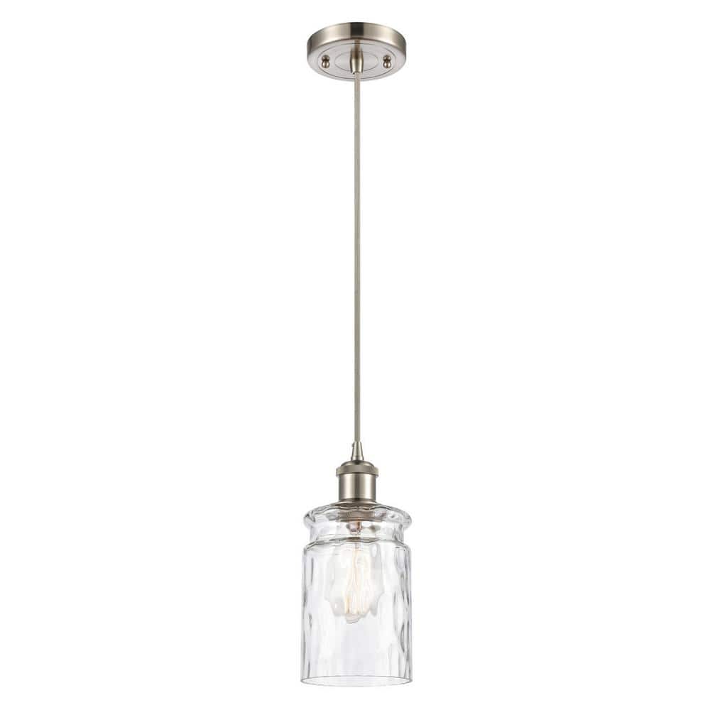 Candor 1-Light Brushed Satin Nickel Clear Waterglass Shaded Pendant Light with Clear Waterglass Glass Shade price history on PriceWatchPro