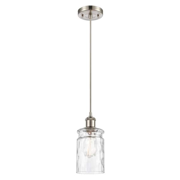 Candor 1-Light Brushed Satin Nickel Clear Waterglass Shaded Pendant Light with Clear Waterglass Glass Shade