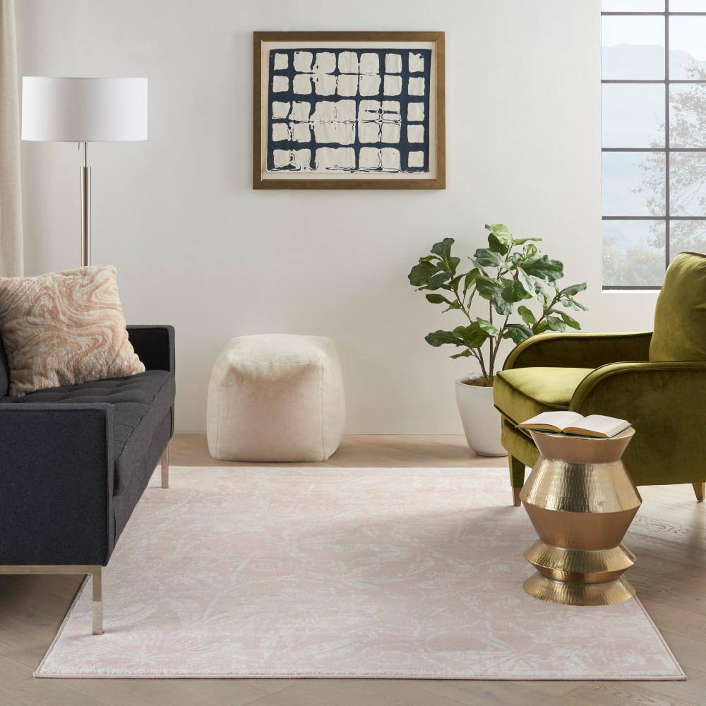 Pink Floral Synthetic 4' x 6' Reversible Rug