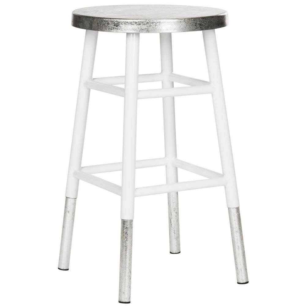 Transitional Silver-Dipped 24" White Metal Counter Stool