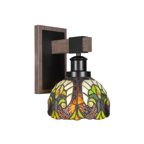 Unbranded Richmond 1-Light Matte Black and Painted Distressed Wood-look Metal Wall Sconce