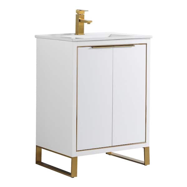 FINE FIXTURES Opulence 24 in. W x 18 in. D x 33.5 in. H Bath Vanity in White Matte with White Ceramic Top