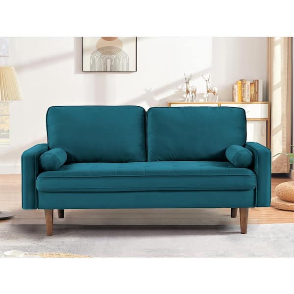 Monahan 58 in. Greenish Blue Solid Velvet 2 seats Love seat with Button Tufted Seat