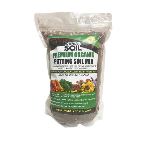 WONDER SOIL Premium Organic Coco Coir Potting Garden Soil - 3 lbs. Expands Up to 3 Gal.