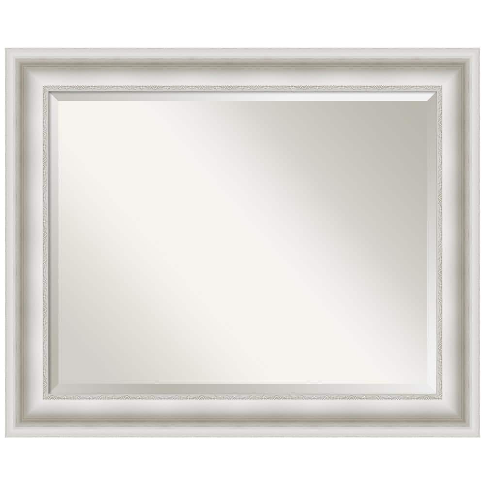 34" x 28" White Ornate Framed Bathroom Vanity Mirror