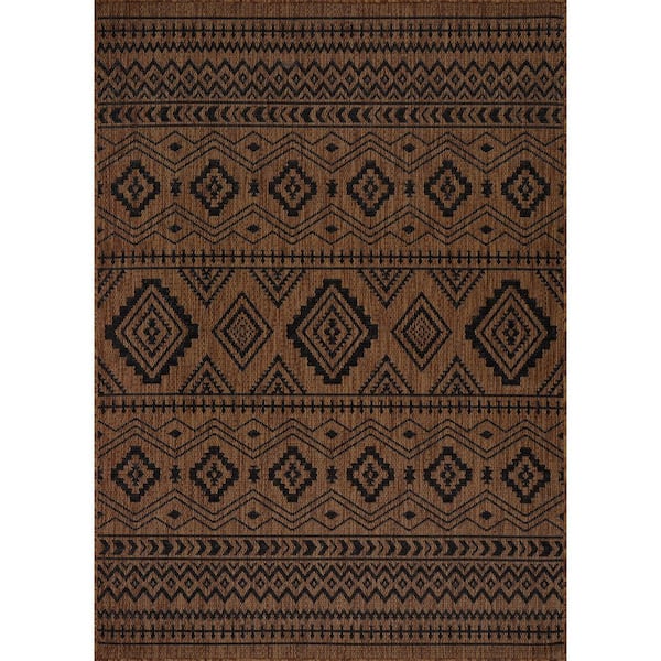 Waikiki Gold/Black 10 ft. x 14 ft. Moroccan Geometric Washable Modern Indoor Outdoor Area Rug