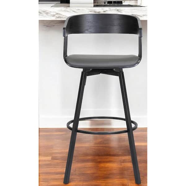 HomeRoots 27 in. Black and Gray High Back Metal Counter Stool Faux Leather Seat