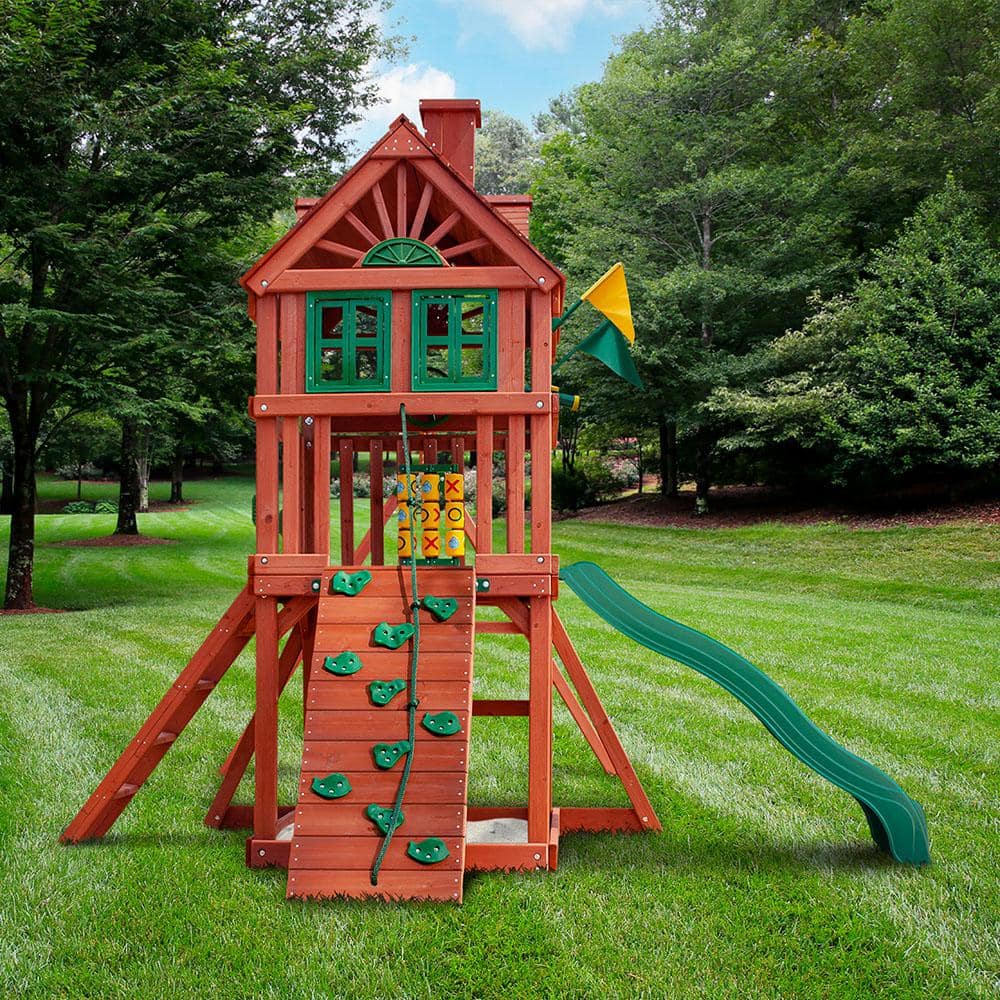 Nantucket Cedar Wood Swing Set with Green Slide and Fort