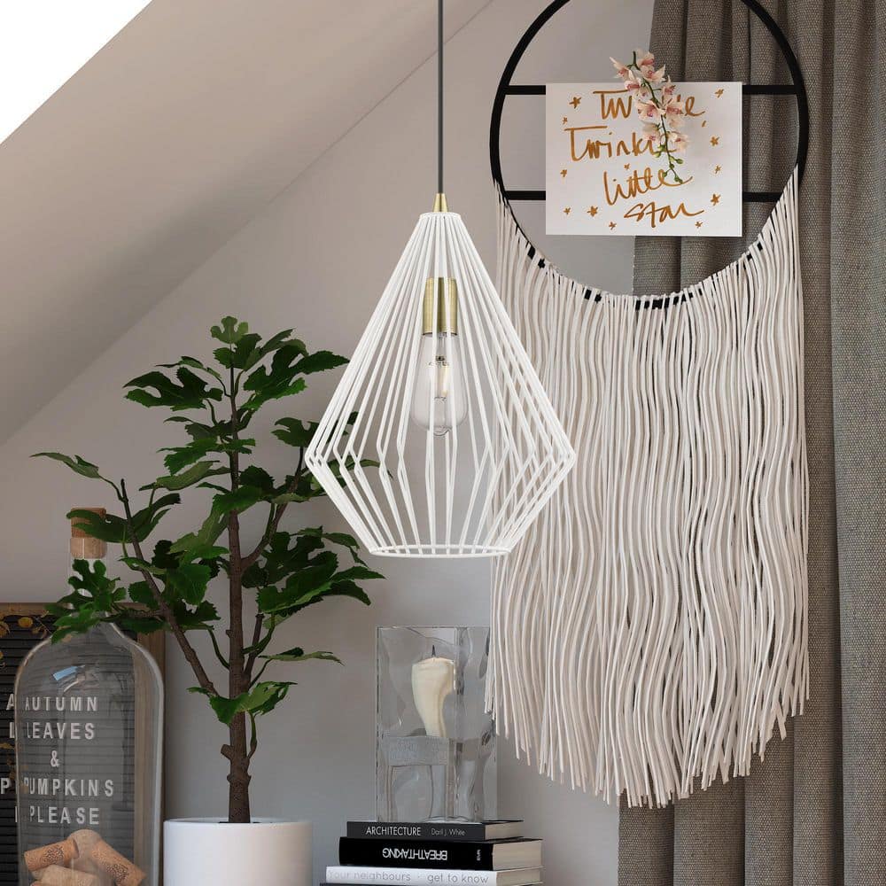 Linz Textured White and Antique Brass 1-Light Island Pendant