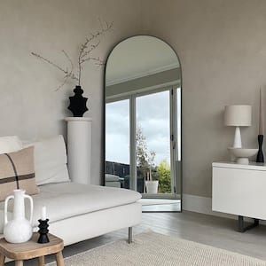 24 in. W x 71 in. H Oversized Modern Arch Wood Full Length Mirror Black Wall Mounted Standing Mirror Floor Mirror