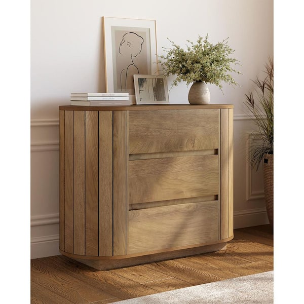 Unbranded Ezlynn Light Brown 3-Drawers 35.43 in. Small Dresser Chest of  Drawers with Simple Design for Bedroom BB-YC0054HY