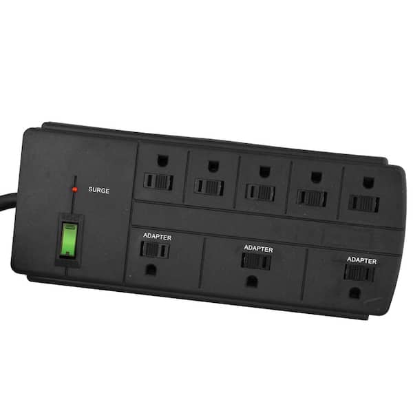 GoGreen Power 8-Outlet 6 ft. Cord 750-Joules Surge Protector Lighted Rocker Switch, Black