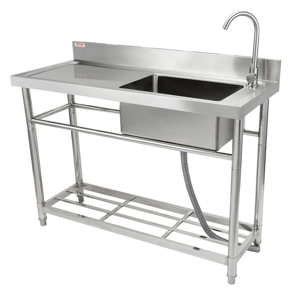 VEVOR 47.2 x 19.7 x 37.4 in. Stainless Steel Utility Sink Commercial Single Bowl Sinks, NSF Certified