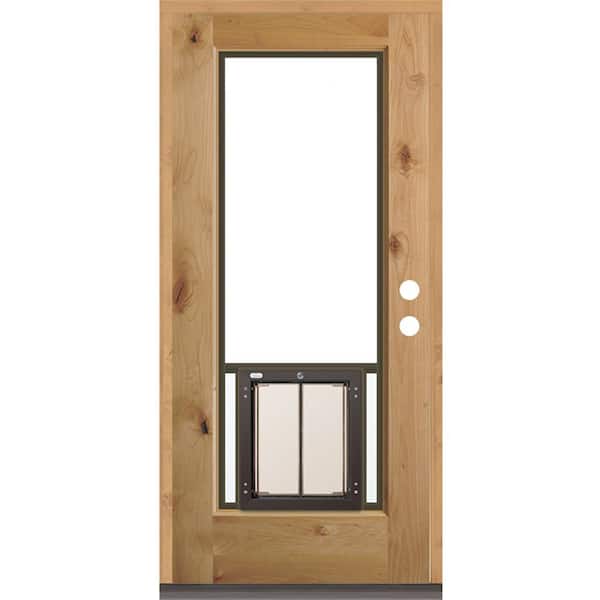 Krosswood Doors 36 in. x 80 in. Left-Hand/Inswing Full Lite Clear Glass Unfinished Wood Prehung Front Door with Large Dog Door