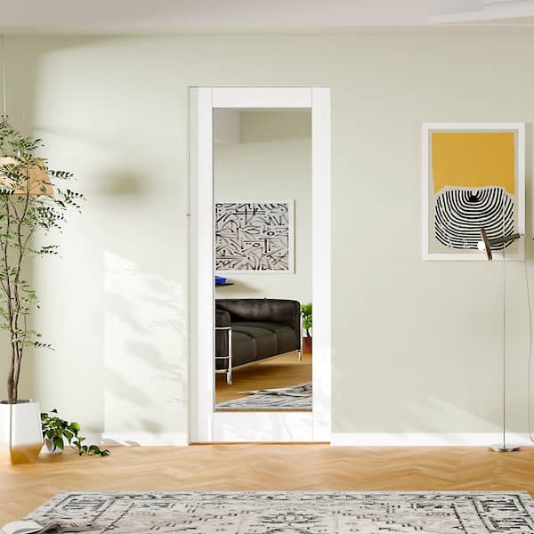 32 in. x 80 in. Full Lite, Mirrored Glass, Solid Core, DIY Painted, White Primed, MDF Sliding Door with All Hardware