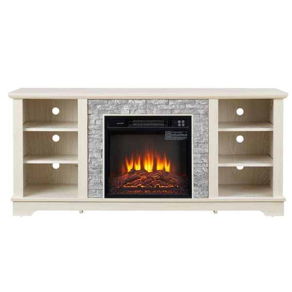 65 in. Freestanding TV Stand Media Console Table with 23 in. Fireplace Insert, for TV up to 70 in., White