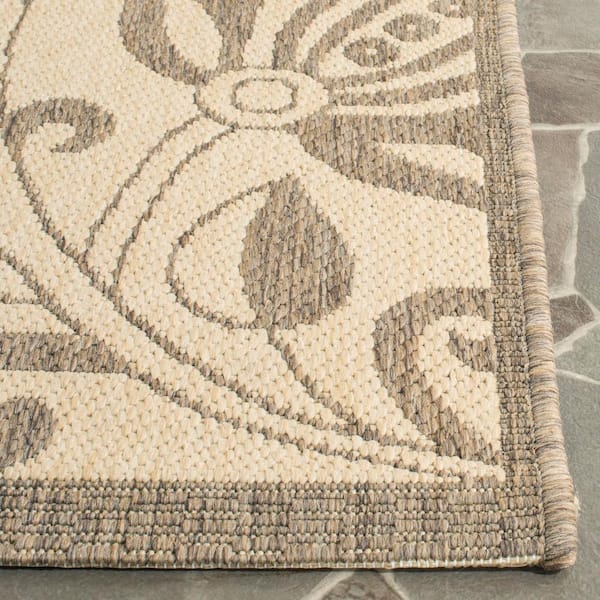 Courtyard Natural/Brown 8 ft. x 8 ft. Square Border Indoor/Outdoor Patio  Area Rug
