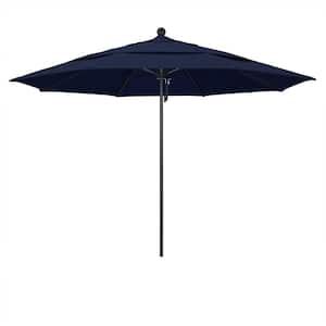 11 ft. Black Aluminum Commercial Market Patio Umbrella with Fiberglass Ribs and Pulley Lift in Navy Blue Olefin