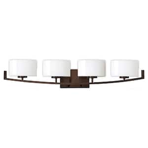 Burye 4-Light Oil Rubbed Bronze Vanity Light with Etched White Glass Shades