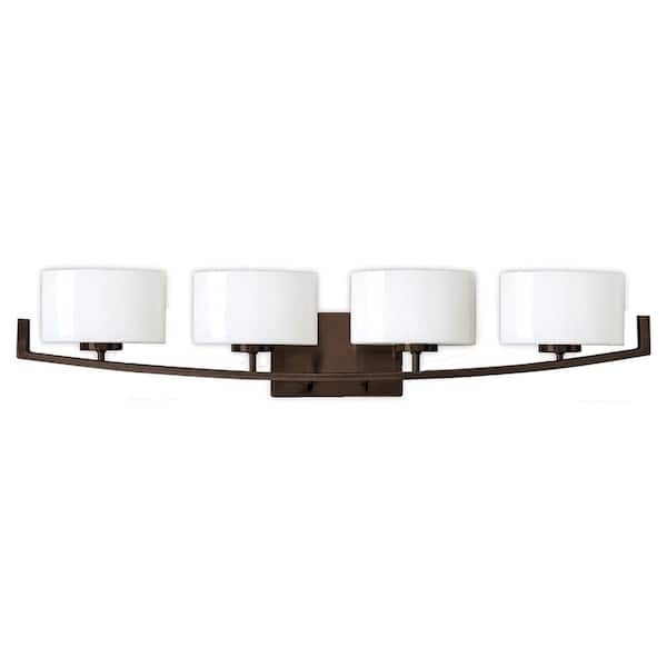 Hampton Bay Burye 4-Light Oil Rubbed Bronze Vanity Light with Etched White Glass Shades