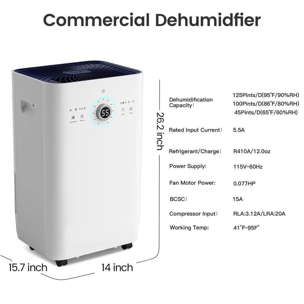 125 Pt White Commercial Dehumidifier with Pump and Auto Defrost