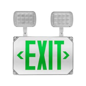 ECL5 Series 25-Watt Equivalent Integrated LED Outdoor White Exit Sign with Adjustable Light Heads, Green Lettering