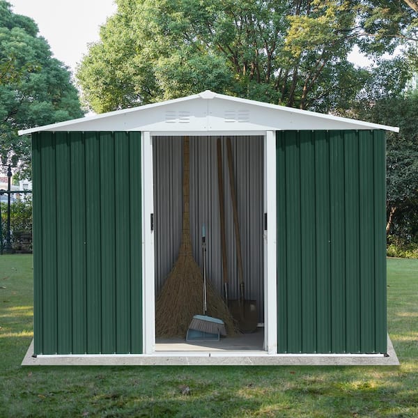 8 ft. W x 6 ft. D Outdoor Metal Shed Utility Tool House Aluminum Alloy Frame and Sliding Door Dark Green (48 sq. ft.)
