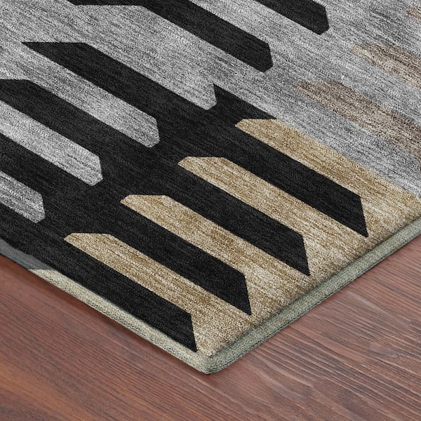 Mayfield Premium Machine Washable Abstract AMF2328 Black 2 ft. x 7 ft. Runner Rug