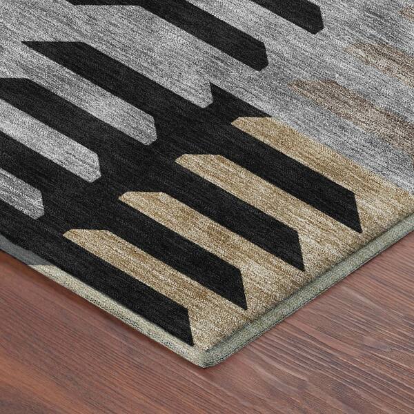 Mayfield Premium Machine Washable Abstract AMF2328 Black 3 ft. x 4 ft. Area Rug