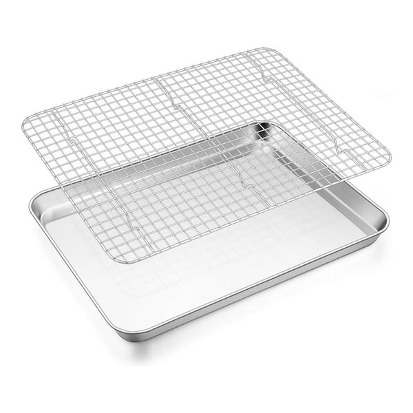 Stainless Steel Silver Baking Sheet with Wire Rack Non-Toxic Dishwasher Safe Large Tray for Cooking Roasting