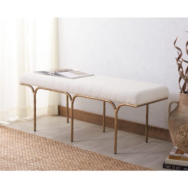 SAFAVIEH Marvin Ivory/Brass Entryway Bench 48 in.