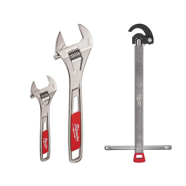Milwaukee 6 in. and 10 in. Adjustable Wrench with 1.25 in. Basin Wrench (3-Piece)