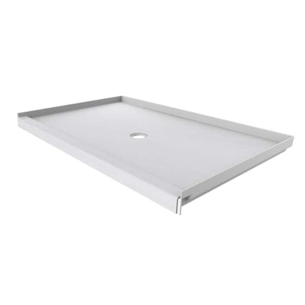 FlexStone 60 in. L x 36 in. W Single Threshold Alcove Shower Pan Base with Center Drain in Sea Salt