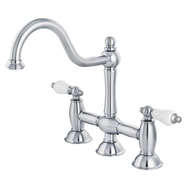 Kingston Brass Restoration 2-Handle Bridge Kitchen Faucet in Polished Chrome