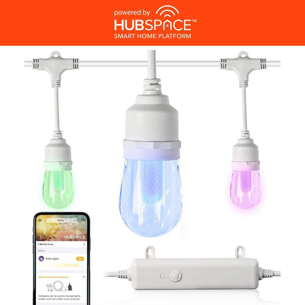 Hampton Bay Smart White 24-Light 48 ft. Indoor/Outdoor Plug-in Integrated  LED RGBW String Light with Party Mode Powered by Hubspace HB-2048SC-WH -  The Home Depot