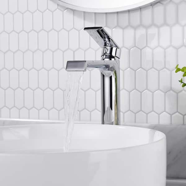 Single Handle Single Hole Bathroom Faucet with Supply Lines and Spot Resistant in Chrome