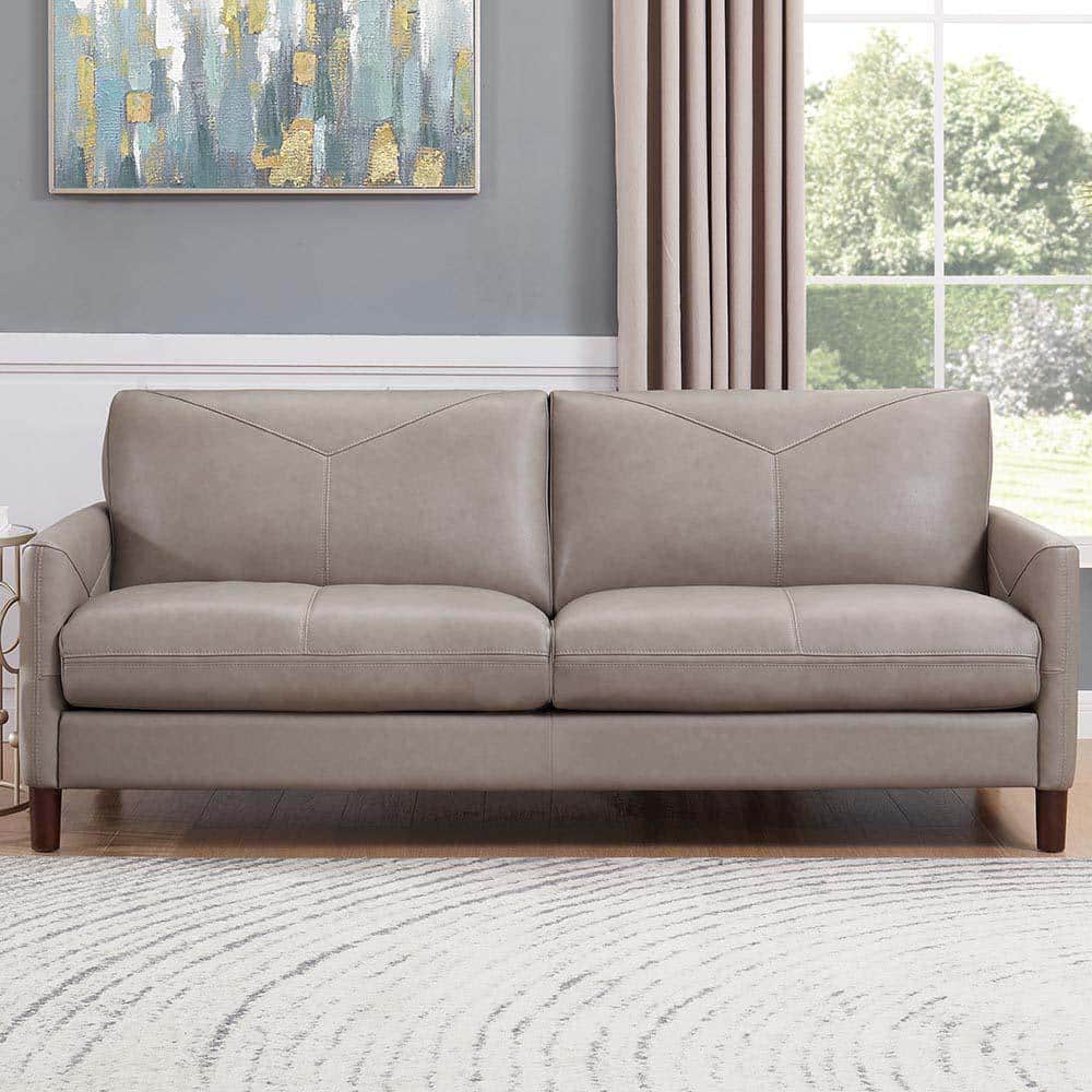 Yorkdale 83.5 in. Square Arm Top Grain Leather Square 2-Seat Sofa in Stone 
