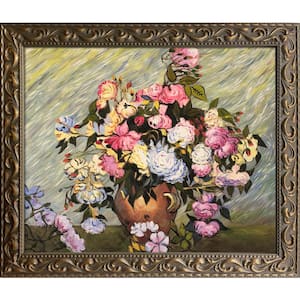 Still Life Vase with Roses Vincent Van Gogh Elegant Gold Framed Abstract Oil Painting Art Print 25.5 in. x 29.5 in.