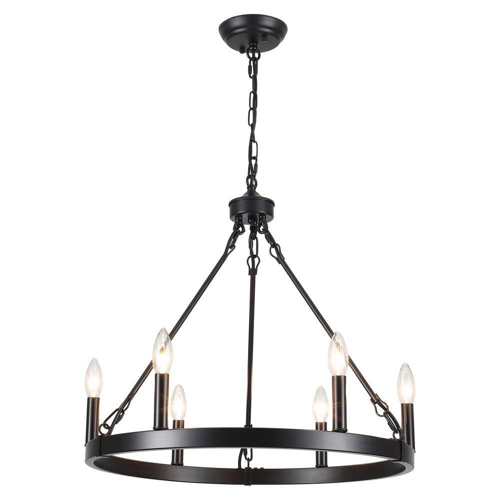 22-Inch Black Rustic Wagon Wheel Candle Chandelier