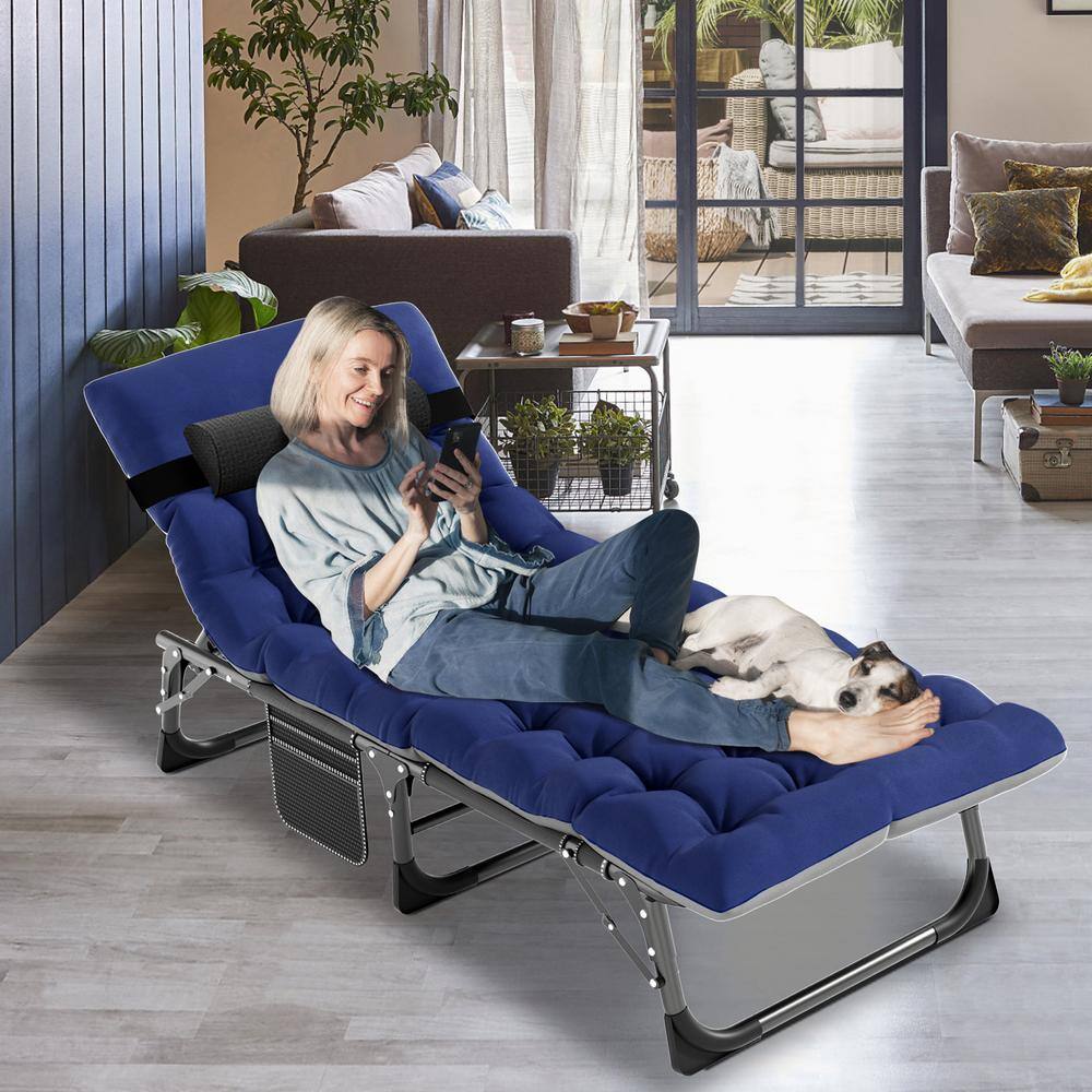 Adjustable Steel Chaise Lounger with Cushions and Pillow