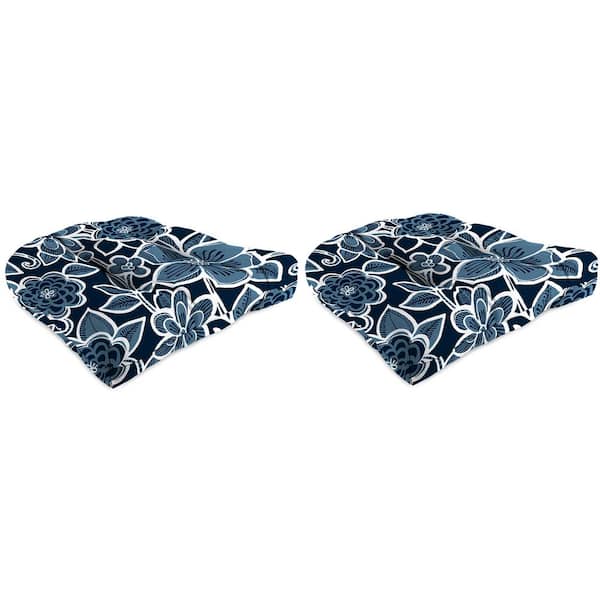 Jordan Manufacturing 19 in. L x 19 in. W x 4 in. T Outdoor Square Wicker Seat Cushion in Halsey Navy (2-Pack)