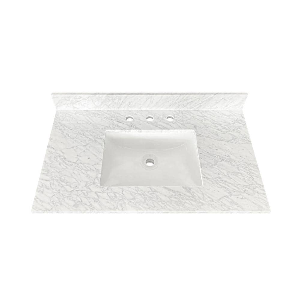 Home Decorators Collection 37 in. W x 22 in D Marble White Rectangular Single Sink Vanity Top in Carrara Marble -  TH0507