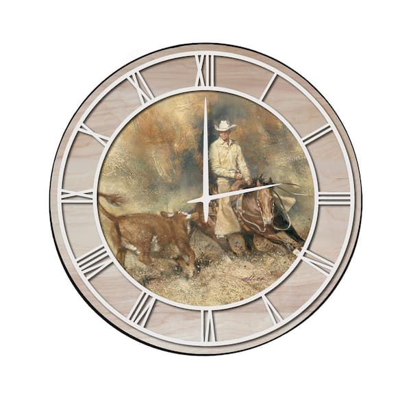 Unbranded "First Go Round" Woodgrain Accent and White Numbers Imaged Wall Clock