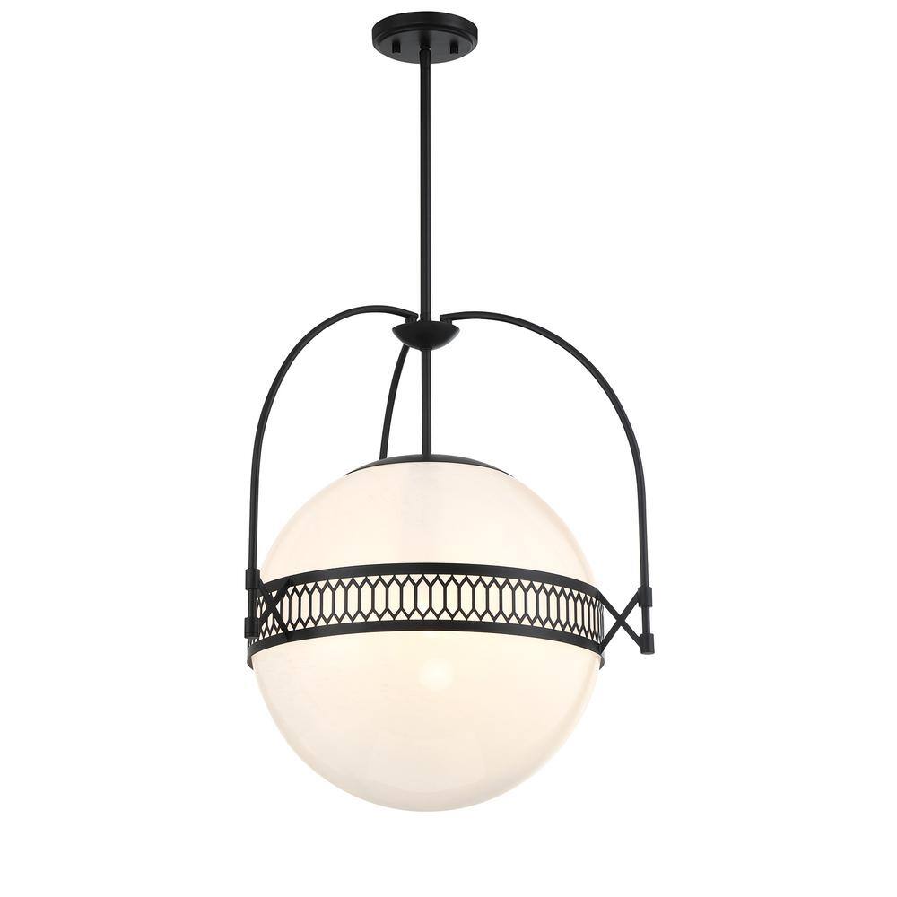 Thornhill Matte Black 3-Light Pendant with Strie Glass Shade